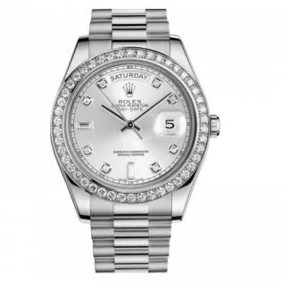 rolex day date silver diamond