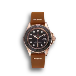 Rolex Yacht-Master Black Dial Rose Gold Case Brown Leather Bracelet 1453861