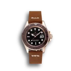 Rolex Yacht-Master Black Dial Brown Bezel Rose Gold Case Brown Leather Bracelet 1453860