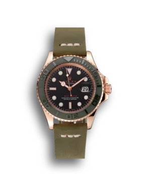 Rolex Yacht-Master Black Dial Green Bezel Rose Gold Case Green Leather Bracelet 1453862