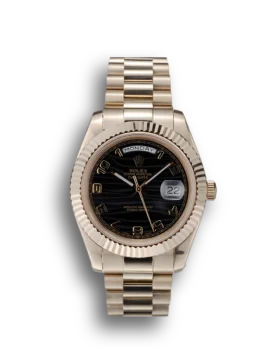 Replica Rolex Day-Date Gold Stainless Steel Ribbed Bezel Black Dial 41998