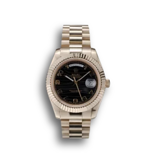 Super Clone Rolex Day-Date Gold Stainless Steel Ribbed Bezel Black Dial 41998