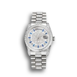 Super Clone Rolex Day-Date Diamond Pave Dial And Bezel And Stainless Steel Bracelet
