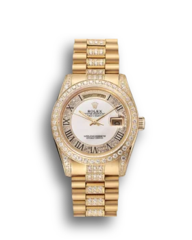 Replica Rolex Day-Date Diamond Pave White Dial Gold Diamond Bracelet 1453958