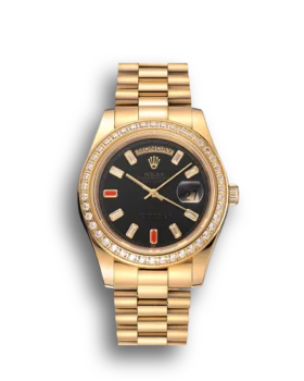 Replica Rolex Day-Date Diamonds And Rubies Black Dial Yellow Gold Bracelet 1454101