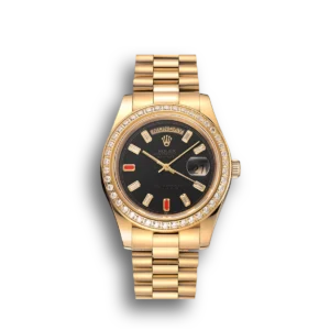 Super Clone Rolex Day-Date Diamonds And Rubies Black Dial Yellow Gold Bracelet 1454101