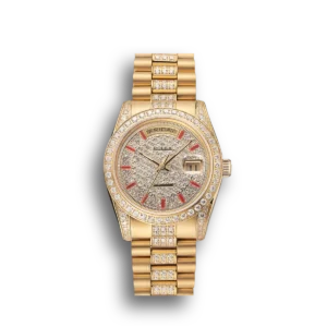 Super Clone Rolex Day-Date Red Diamond Pave Dial Gold Diamond Bracelet 1453960