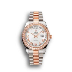 Super Clone Rolex Day-Date Diamonds Bezel White Dial Rose Gold And Staineless Steel Bracelet 1454108