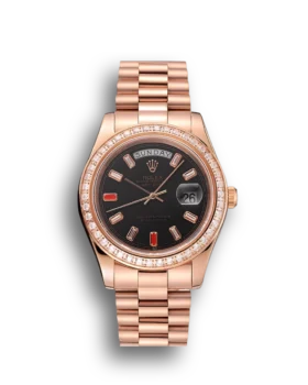 Replica Rolex Day-Date Diamonds And Rubies Black Dial Rose Gold Bracelet 1454102