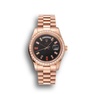 Super Clone Rolex Day-Date Diamonds And Rubies Black Dial Rose Gold Bracelet 1454102