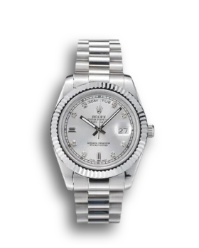 Replica Rolex DayDate Stainless Steel Ribbed Bezel Silver Dial 41995
