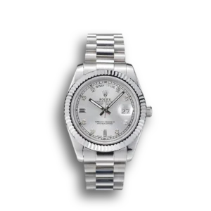 Super Clone Rolex DayDate Stainless Steel Ribbed Bezel Silver Dial 41995