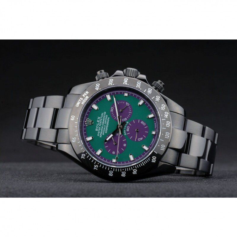 Dupe Rolex Daytona Black Ion Plated Tachymeter Black Stainless Steel Strap Green Dial 80246