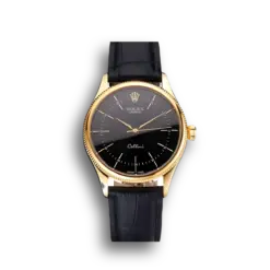 Super Clone Rolex Cellini Black Dial Gold Markings Gold Case Black Leather Strap
