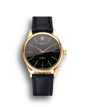 Super Clone Rolex Cellini Black Dial Gold Markings Gold Case Black Leather Strap