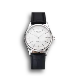 Super Clone Rolex Cellini White Guilloche Dial Stainless Steel Case Black Leather Strap