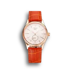 Super Clone Rolex Cellini White Dial Rose Gold Case Light Brown Leather Strap