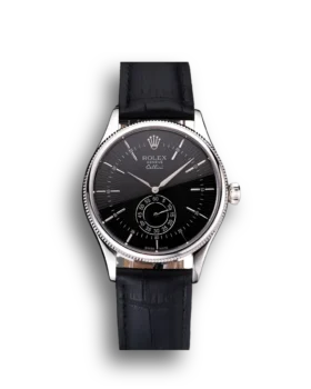 Super Clone Rolex Cellini Black Dial Stainless Steel Case Black Leather Strap