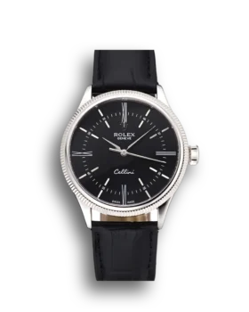Super Clone Rolex Cellini Time Silver Case Black Dial Black Leather Bracelet  622654