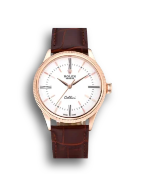 Super Clone Rolex Cellini Time Gold Case White Dial Brown Leather Bracelet  622655