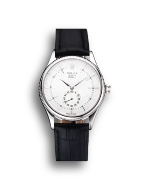 Super Clone Rolex Cellini White Dial Stainless Steel Case Black Leather Strap