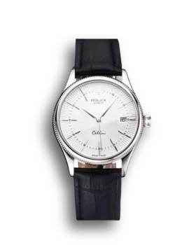 Super Clone Rolex Cellini Date White Dial Stainless Steel Case Black Leather Strap