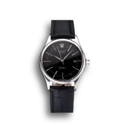 Super Clone Rolex Cellini Date Black Dial Stainless Steel Case Black Leather Strap