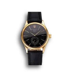 Super Clone Rolex Cellini Black Dial Gold Case Black Leather Strap