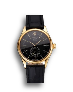 Super Clone Rolex Cellini Black Dial Gold Case Black Leather Strap