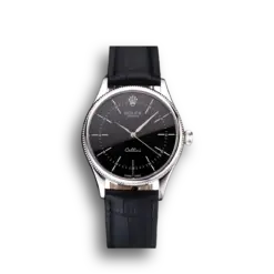 Super Clone Rolex Cellini Black Dial Steel Case Black Leather Strap