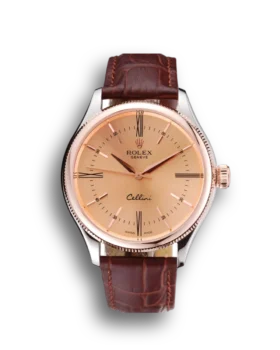 Rolex Cellini Gold Dial And Bezel Stainless Steel Case Brown Leather Strap 622840