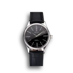 Super Clone Rolex Cellini Black Dial Roman Numerals Stainless Steel Case Black Leather Strap