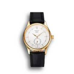Super Clone Rolex Cellini White Dial Gold Case Black Leather Strap