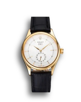 Super Clone Rolex Cellini White Dial Gold Case Black Leather Strap