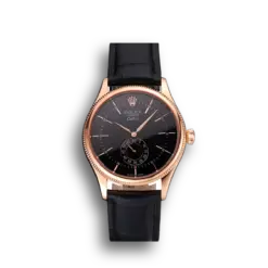 Super Clone Rolex Cellini Black Dial Rose Gold Case Black Leather Strap