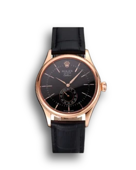 Super Clone Rolex Cellini Black Dial Rose Gold Case Black Leather Strap