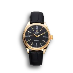 Rolex Cellini Black Dial Gold Case Black Leather Strap 622832