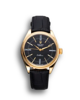 Rolex Cellini Black Dial Gold Case Black Leather Strap 622832
