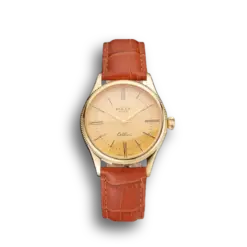 Super Clone Rolex Cellini Gold Dial Roman Numerals Gold Case Light Brown Leather Strap