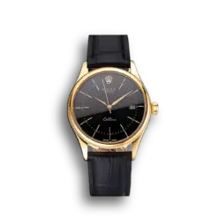 Rolex Cellini Date Black Dial Gold Case Black Leather Strap