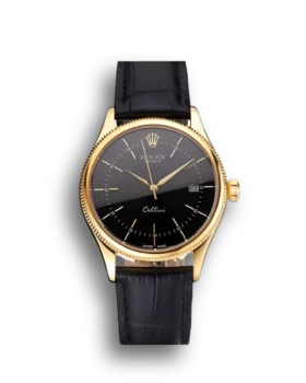 Rolex Cellini Date Black Dial Gold Case Black Leather Strap