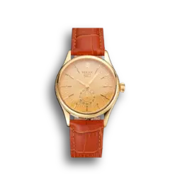 Super Clone Rolex Cellini Gold Dial Gold Case Light Brown Leather Strap