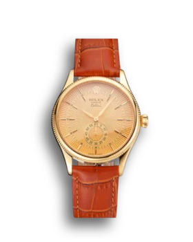 Super Clone Rolex Cellini Gold Dial Gold Case Light Brown Leather Strap