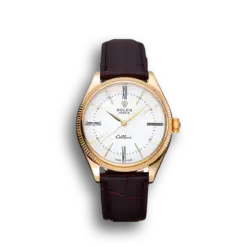 Rolex Cellini White Dial Gold Case Brown Leather Strap 622833