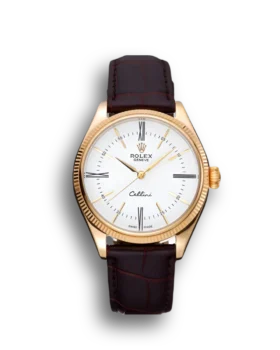 Replica Rolex Cellini White Dial Gold Case Brown Leather Strap 622833
