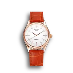 Super Clone Rolex Cellini White Dial Rose Gold Case Brown Leather Strap
