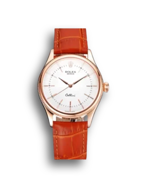 Replica Rolex Cellini White Dial Rose Gold Case Brown Leather Strap