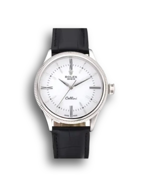 Super Clone Rolex Cellini Time Silver Case White Dial Black Leather Bracelet  622653
