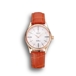 Super Clone Rolex Cellini White Guilloche Dial Gold Case Light Brown Leather Strap