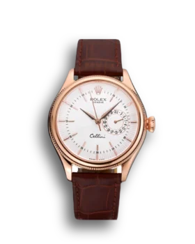 Rolex Cellini White Rose Dial Gold Case Brown Leather Bracelet 622725